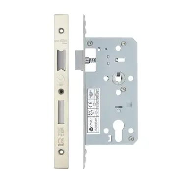 Click Here To Enlarge This Photo Of VDL7255-SSS - Zoo Hardware Vier DIN Euro Sashlock 55mm Backset (72mm Centres) with 2pc Square Forend - Satin Stainless Steel Finish
