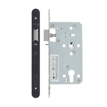 Click Here To Enlarge This Photo Of VDL7260-NL-R-PCB - Zoo Hardware Vier DIN Nightlatch 60mm Backset (72mm Centres) with 2pc Radius Forend - Powder Coated Black Finish