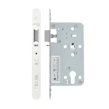 Click Here To Enlarge This Photo Of VDL7260-NL-R-PCW - Zoo Hardware Vier DIN Nightlatch 60mm Backset (72mm Centres) with 2pc Radius Forend - Powder Coated White Finish