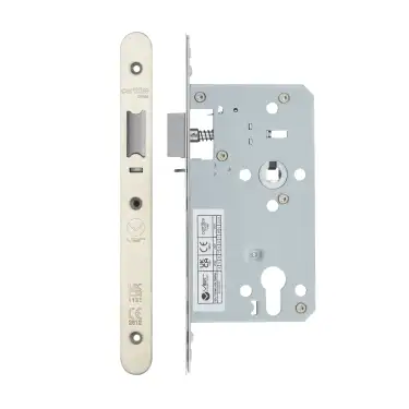 Click Here To Enlarge This Photo Of VDL7260-NL-R-SSS - Zoo Hardware Vier DIN Nightlatch 60mm Backset (72mm Centres) with 2pc Radius Forend - Satin Stainless Steel Finish