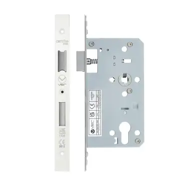 Click Here To Enlarge This Photo Of VDL7260-PCW - Zoo Hardware Vier DIN Euro Sashlock 60mm Backset (72mm Centres) with 2pc Square Forend - Powder Coated White Finish