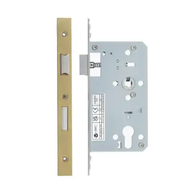 Click Here To Enlarge This Photo Of VDL7260-PVDSB - Zoo Hardware Vier DIN Euro Sashlock 60mm Backset (72mm Centres) with 2pc Square Forend - PVD Satin Brass Finish