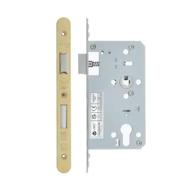 Click Here To Enlarge This Photo Of VDL7260-R-PVDSB - Zoo Hardware Vier DIN Euro Sashlock 60mm Backset (72mm Centres) with 2pc Radius Forend - PVD Satin Brass Finish