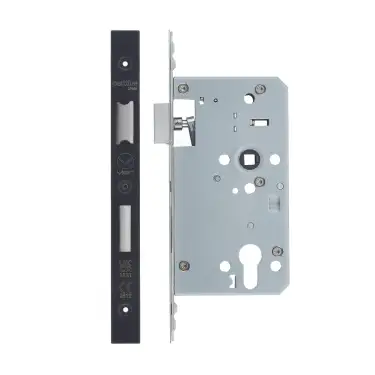 Click Here To Enlarge This Photo Of VDL7260-ST-PCB - Zoo Hardware Vier DIN Single Throw Euro Sashlock 60mm Backset (72mm Centres) with 2pc Square Forend - Powder Coated Black Finish