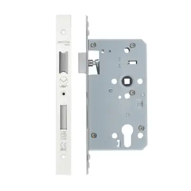 Click Here To Enlarge This Photo Of VDL7260-ST-PCW - Zoo Hardware Vier DIN Single Throw Euro Sashlock 60mm Backset (72mm Centres) with 2pc Square Forend - Powder Coated White Finish