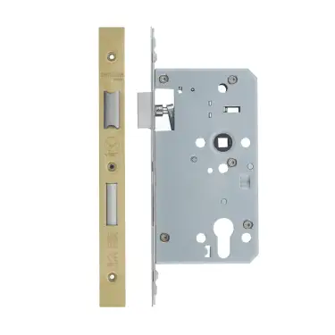 Click Here To Enlarge This Photo Of VDL7260-ST-PVDSB - Zoo Hardware Vier DIN Single Throw Euro Sashlock 60mm Backset (72mm Centres) with 2pc Square Forend - PVD Satin Brass Finish