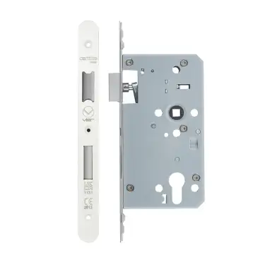 Click Here To Enlarge This Photo Of VDL7260-ST-R-PCW - Zoo Hardware Vier DIN Single Throw Euro Sashlock 60mm Backset (72mm Centres) with 2pc Radius Forend - Powder Coated White Finish