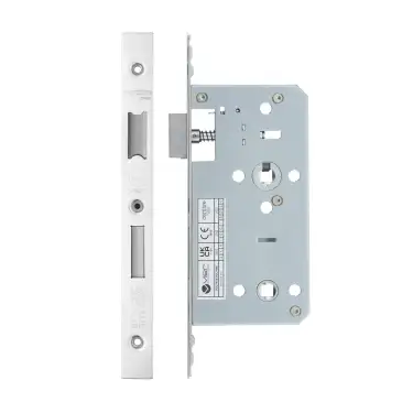 Click Here To Enlarge This Photo Of VDL7855-PSS - Zoo Hardware Vier DIN Bathroom Lock 55mm Backset (78mm Centres) with 2pc Square Forend - Polished Stainless Steel Finish