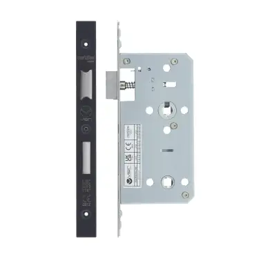 Click Here To Enlarge This Photo Of VDL7855-PVDBLK - Zoo Hardware Vier DIN Bathroom Lock 55mm Backset (78mm Centres) with 2pc Square Forend - PVD Black Finish