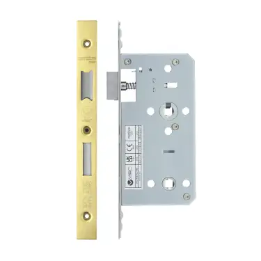 Click Here To Enlarge This Photo Of VDL7855-PVDG - Zoo Hardware Vier DIN Bathroom Lock 55mm Backset (78mm Centres) with 2pc Square Forend - PVD Gold Finish