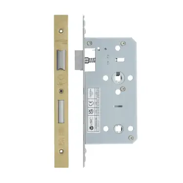 Click Here To Enlarge This Photo Of VDL7855-PVDSB - Zoo Hardware Vier DIN Bathroom Lock 55mm Backset (78mm Centres) with 2pc Square Forend - PVD Satin Brass Finish