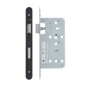 VDL7855-R-PCB - Zoo Hardware Vier DIN Bathroom Lock 55mm Backset (78mm Centres) with 2pc Radius Forend - Powder Coated Black Finish