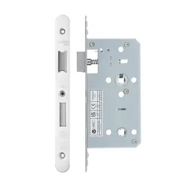 Click Here To Enlarge This Photo Of VDL7855-R-PSS - Zoo Hardware Vier DIN Bathroom Lock 55mm Backset (78mm Centres) with 2pc Radius Forend - Polished Stainless Steel Finish