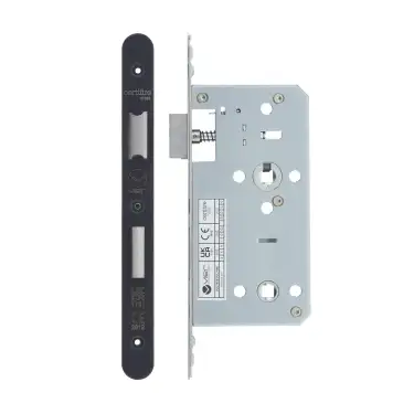 Click Here To Enlarge This Photo Of VDL7855-R-PVDBLK - Zoo Hardware Vier DIN Bathroom Lock 55mm Backset (78mm Centres) with 2pc Radius Forend - PVD Black Finish