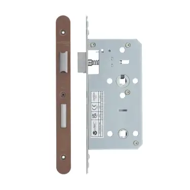 Click Here To Enlarge This Photo Of VDL7855-R-PVDBZ - Zoo Hardware Vier DIN Bathroom Lock 55mm Backset (78mm Centres) with 2pc Radius Forend - PVD Bronze Finish
