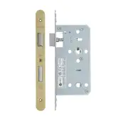VDL7855-R-PVDSB - Zoo Hardware Vier DIN Bathroom Lock 55mm Backset (78mm Centres) with 2pc Radius Forend - PVD Satin Brass Finish