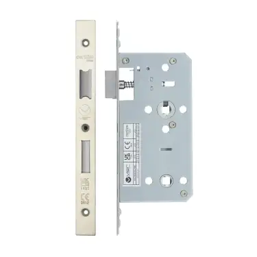 Click Here To Enlarge This Photo Of VDL7855-SSS - Zoo Hardware Vier DIN Bathroom Lock 55mm Backset (78mm Centres) with 2pc Square Forend - Satin Stainless Steel Finish
