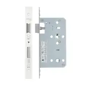 VDL7860-PCW - Zoo Hardware Vier DIN Bathroom Lock 60mm Backset (78mm Centres) with 2pc Square Forend - Powder Coated White Finish