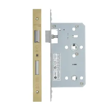 Click Here To Enlarge This Photo Of VDL7860-PVDSB - Zoo Hardware Vier DIN Bathroom Lock 60mm Backset (78mm Centres) with 2pc Square Forend - PVD Satin Brass Finish