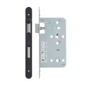 VDL7860-R-PCB - Zoo Hardware Vier DIN Bathroom Lock 60mm Backset (78mm Centres) with 2pc Radius Forend - Powder Coated Black Finish