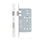 VDL7860-R-PCW - Zoo Hardware Vier DIN Bathroom Lock 60mm Backset (78mm Centres) with 2pc Radius Forend - Powder Coated White Finish