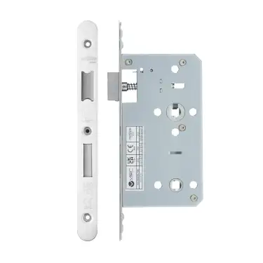 Click Here To Enlarge This Photo Of VDL7860-R-PSS - Zoo Hardware Vier DIN Bathroom Lock 60mm Backset (78mm Centres) with 2pc Radius Forend - Polished Stainless Steel Finish