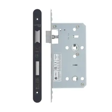 Click Here To Enlarge This Photo Of VDL7860-R-PVDBLK - Zoo Hardware Vier DIN Bathroom Lock 60mm Backset (78mm Centres) with 2pc Radius Forend - PVD Black Finish