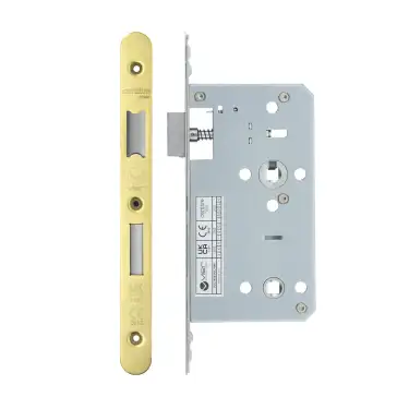 Click Here To Enlarge This Photo Of VDL7860-R-PVDG - Zoo Hardware Vier DIN Bathroom Lock 60mm Backset (78mm Centres) with 2pc Radius Forend - PVD Gold Finish