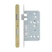 VDL7860-R-PVDSB - Zoo Hardware Vier DIN Bathroom Lock 60mm Backset (78mm Centres) with 2pc Radius Forend - PVD Satin Brass Finish