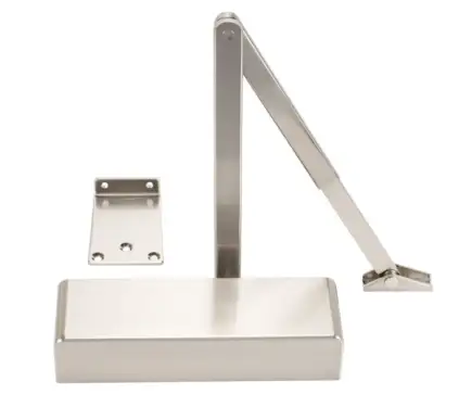 Click Here To Enlarge This Photo Of ZDC0024S-SN - Zoo Hardware Size 2-4 Template Selectable Overhead Door Closer with Flat Arm & Semi Radius Cover - Satin Nickel Finish