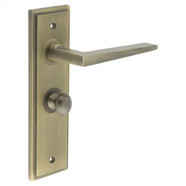 Click Here To Enlarge This Photo Of BUR-10AB-453AB-80AB Frelan Hardware Burlington 'Mayfair' Door Handles on 57mm Bathroom Backplate with Antique Brass Turn & Release (Inner 1)