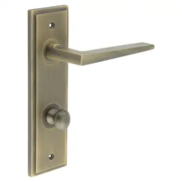 Click Here To Enlarge This Photo Of BUR-10AB-456AB-80AB Frelan Hardware Burlington 'Mayfair' Door Handles on 78mm DIN Bathroom Backplate with Antique Brass Turn & Release (Inner 1)