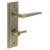 BUR-10AB-456AB-82AB Frelan Hardware Burlington 'Mayfair' Door Handles on 78mm DIN Bathroom Backplate with Antique Brass Easy Turn & Release
