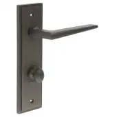 BUR-10DB-456DB-80DB Frelan Hardware Burlington 'Mayfair' Door Handles on 78mm DIN Bathroom Backplate with Dark Bronze Turn & Release (Inner 1)