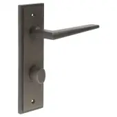 BUR-10DB-456DB-81DB Frelan Hardware Burlington 'Mayfair' Door Handles on 78mm DIN Bathroom Backplate with Dark Bronze Turn & Release (Inner 3)