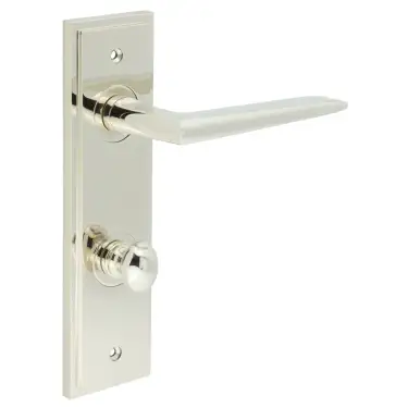 Click Here To Enlarge This Photo Of BUR-10PN-456PN-80PN Frelan Hardware Burlington 'Mayfair' Door Handles on 78mm DIN Bathroom Backplate with Polished Nickel Turn & Release (Inner 1)