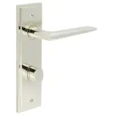 BUR-10PN-456PN-81PN Frelan Hardware Burlington 'Mayfair' Door Handles on 78mm DIN Bathroom Backplate with Polished Nickel Turn & Release (Inner 3)