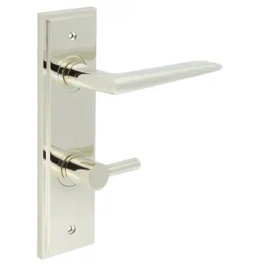 Click Here To Enlarge This Photo Of BUR-10PN-456PN-82PN Frelan Hardware Burlington 'Mayfair' Door Handles on 78mm DIN Bathroom Backplate with Polished Nickel Easy Turn & Release