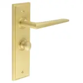 BUR-10SB-453SB-80SB Frelan Hardware Burlington 'Mayfair' Door Handles on 57mm Bathroom Backplate with Satin Brass Turn & Release (Inner 1)
