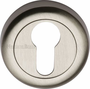 Click Here To Enlarge This Photo Of V6724-SN Heritage Brass Euro Profile Cylinder Escutcheon Satin Nickel Finish
