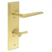 BUR-10SB-456SB-82SB Frelan Hardware Burlington 'Mayfair' Door Handles on 78mm DIN Bathroom Backplate with Satin Brass Easy Turn & Release