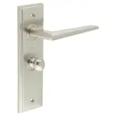 BUR-10SN-453SN-80SN Frelan Hardware Burlington 'Mayfair' Door Handles on 57mm Bathroom Backplate with Satin Nickel Turn & Release (Inner 1)