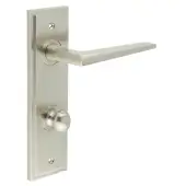 BUR-10SN-456SN-80SN Frelan Hardware Burlington 'Mayfair' Door Handles on 78mm DIN Bathroom Backplate with Satin Nickel Turn & Release (Inner 1)