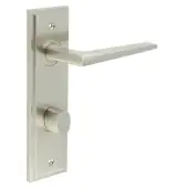 BUR-10SN-456SN-81SN Frelan Hardware Burlington 'Mayfair' Door Handles on 78mm DIN Bathroom Backplate with Satin Nickel Turn & Release (Inner 3)