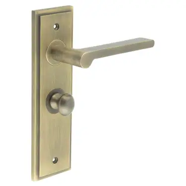 Click Here To Enlarge This Photo Of BUR-15AB-453AB-80AB Frelan Hardware Burlington 'Fitzrovia' Door Handles on 57mm Bathroom Backplate with Antique Brass Turn & Release (Inner 1)