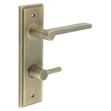 Click Here To Enlarge This Photo Of BUR-15AB-456AB-82AB Frelan Hardware Burlington 'Fitzrovia' Door Handles on 78mm DIN Bathroom Backplate with Antique Brass Easy Turn & Release