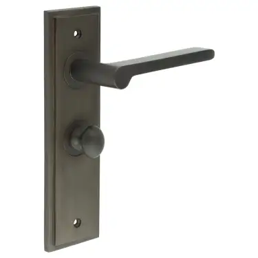 Click Here To Enlarge This Photo Of BUR-15DB-453DB-80DB Frelan Hardware Burlington 'Fitzrovia' Door Handles on 57mm Bathroom Backplate with Dark Bronze Turn & Release (Inner 1)