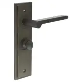 BUR-15DB-453DB-80DB Frelan Hardware Burlington 'Fitzrovia' Door Handles on 57mm Bathroom Backplate with Dark Bronze Turn & Release (Inner 1)