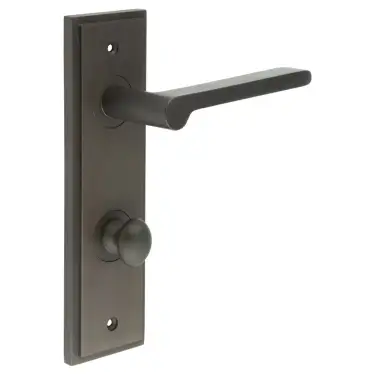 Click Here To Enlarge This Photo Of BUR-15DB-456DB-80DB Frelan Hardware Burlington 'Fitzrovia' Door Handles on 78mm DIN Bathroom Backplate with Dark Bronze Turn & Release (Inner 1)