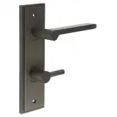 BUR-15DB-456DB-82DB Frelan Hardware Burlington 'Fitzrovia' Door Handles on 78mm DIN Bathroom Backplate with Dark Bronze Easy Turn & Release